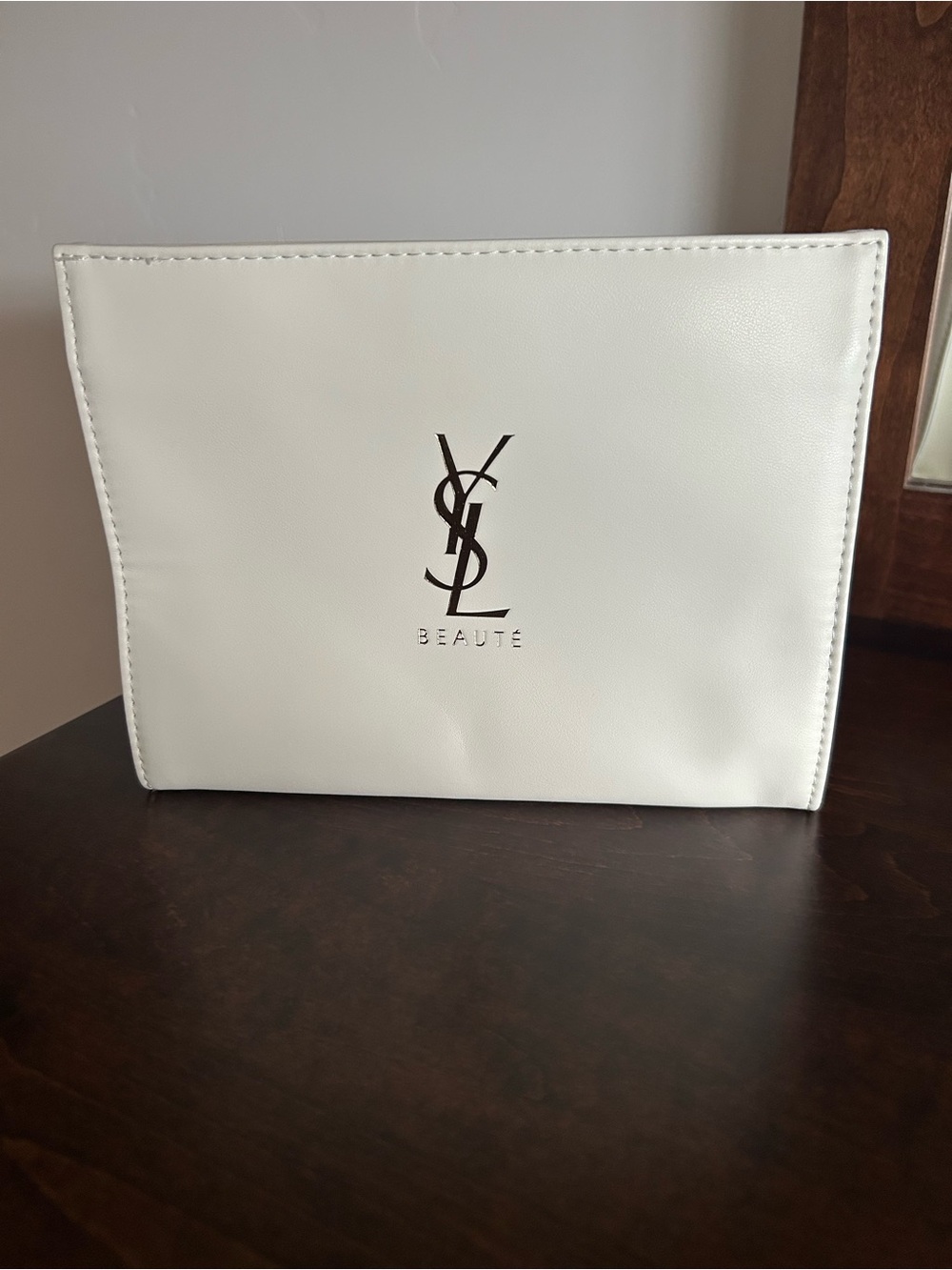 Yves Saint Laurent White YSL Beauté Cosmetic Pouch